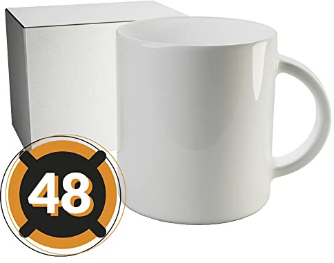 PixColor 48 weiße Keramik-Sublimationstassen mit Griff | neutrale Einzelbox | 350 ml Fassungsvermögen (11 oz) | Kategorie AAA | Mikrowellen- und spülmaschinenfest, kompatibel mit Cricut