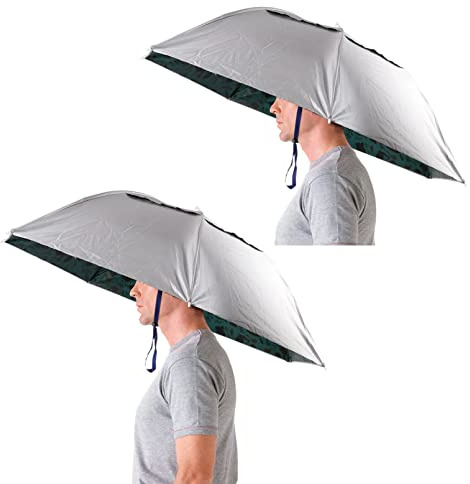 Luwint 2 Pack Umbrella Hat, 36 Inch Head Umbrella Hat, Hands Free Umbrella for Adults, Cool Sun Rain Protection Gadgets Folding Umbrella Hats for Fishing Gardening Camping Work