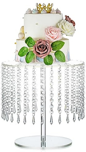 NUPTIO Acryl Kuchenständer Cupcake Ständer 31cm Durchmesser Klar Nachmittagstee Dessert Tasse Kuchen Servierplatte mit Kristall Kronleuchter für Hochzeit Geburtstagsparty Baby Dusche Dekorationen