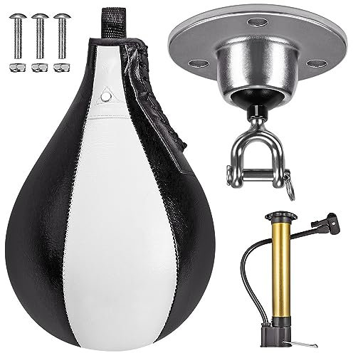 BeneLabel Punching Bag Ceiling Hanger, Heavy Duty Speed Bag Hook 360 Swivel Swing Beam Mounting Bracket Muay Thai Training Suspension Kit with 30 x 16cm Leather Bag & Inflator