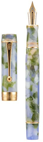 Jinhao 100 Marble Green Resin Fountain Pen, Iridium Medium Nib Gold Trim Office Writing Pen