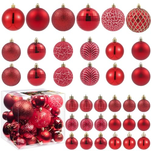 LANGXUN 36pcs Red Christmas Tree Decorations Balls, Bolas De Navidad, 2025 Christmas Decor, Indoor Outdoor Shatterproof Christmas Ornaments, Xmars Party Wedding Suppiles