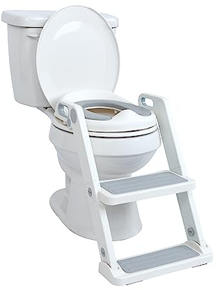 Nuby Step Ladder Toddler Potty Seat for Toilet - All-in-One Kids Potty Training Toilet Seat with Ladder for Toddlers 18+ Months - Grey