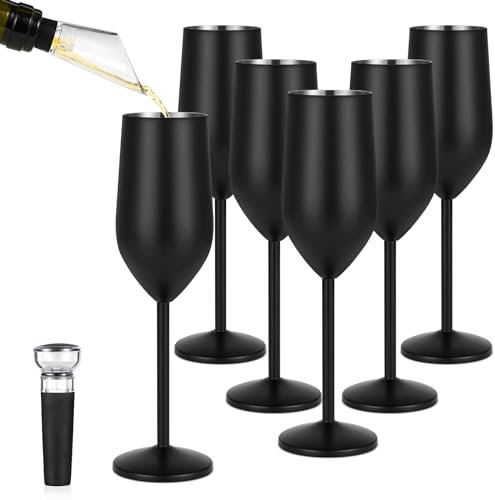 Lifecapido Champagnergläser aus Edelstahl, 237 ml, unzerbrechlich, elegante Champagnergläser aus Edelstahl, für Party, Hochzeit, Weihnachten, Jahrestag, Schwarz, 6 Stück