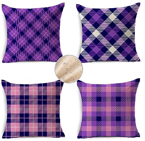 Cojines Sofa Exterior Funda Cojin 40x40 cm Fundas Cojines, Funda de Almohada Cojin Sofa Juego de 4 Fundas de Cojines Lino Cojines Decorativos para Jardín Patio Hogar Cama(Pensamiento A Cuadros)R384