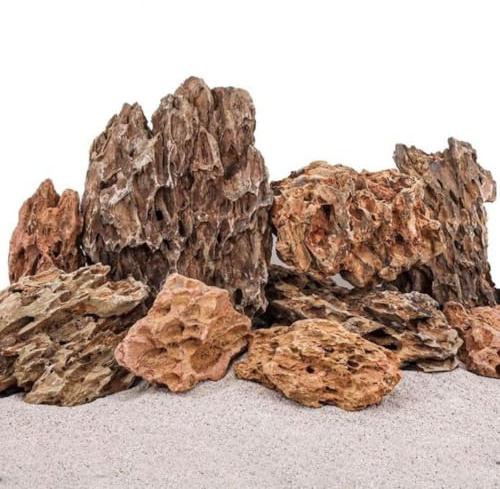 AquaOne Piedras de dragón para acuario, piedras naturales, 10 kg, 0,6 – 2,0 kg por piedra, piedra Aquascaping para tanque, rocas, decoración, pagoda, pared trasera, decoración, Aquascape marrón