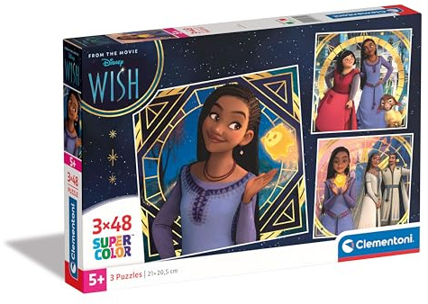 Clementoni Disney Wish Puzzle 3 x 48 Teile - Disney Puzzle 32 x 22 cm für Kinder ab 5 Jahre - buntes Kinderpuzzle mit besonderer Leuchtkraft & Farbintensität 25310