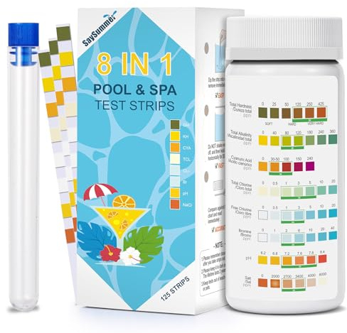 Salt-Water Pool Test Strips Kit: 125 Counts 8-in-1 for Salt Water Pool Testing Kit, Salt Pool Test Strips for Hot Tub Spa Testing Salt Chlorine pH and More
