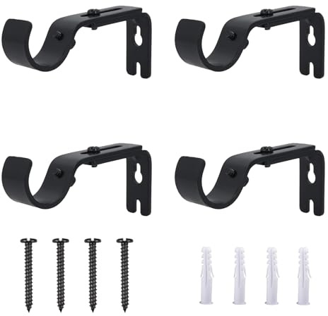 Quixotical 4 Stück Gardinenstangen Halterung verstellbar – Metall Halter mit Schrauben, für Schlafzimmer, Schrank & Fenster (Schwarz)