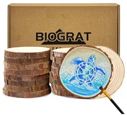 BIOGRAT Holzscheiben Baumscheiben 10cm, 16 Stücke (9-10 cm Durchmesser 1 cm Dicke) zum Basteln für Weihnachtsdeko, Kunst, Handwerk, DIY