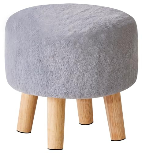 YMYNY Fußhocker, Ottoman, Runder Ottomane mit Holzbeinen, Pouf Couch Hocker, Sofa Fußstütze Hocker für Wohnzimmer Schlafzimmer 32×32×32CM Grau HBD035G