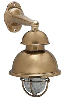 Außenlampe Wand Messing Glas E27 IP64 26 cm hoch klein massiv Maritim Wandleuchte außen Wandlaterne Haustür Gartenlampe Terrassenlampe