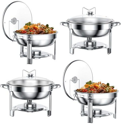 GGIU Chafing Dishes for Buffet Set: 100% Pre-Installed Chafers for Catering - Round Chafing Dish Buffet Set with Lids | Chafers and Buffet Warmers Sets | Serving Food Warmer | Chafers Servers Sets