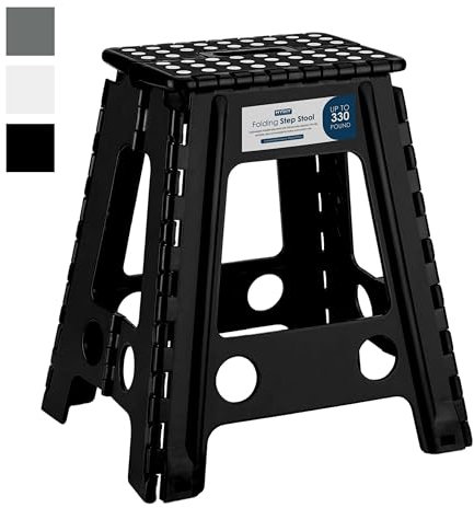MY DIY Folding Step Stool 17 Inch (45cm) Lightweight Heavy Duty Strong Plastic Stool For Kids & Adults With Easy Carry Handle 150KG Weight Capacity Portable Footstool (Black)