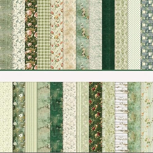 MerwDeeyt Scrapbook Papier Blumen Muster Doppelseitiges Bastelpapier (Grün) | 24 Muster, 24 Blatt, 30,5x30,5 cm/12x12 in, Frühling Motivpapier, Bunt Dekorpapier für Journal Scrapbooking