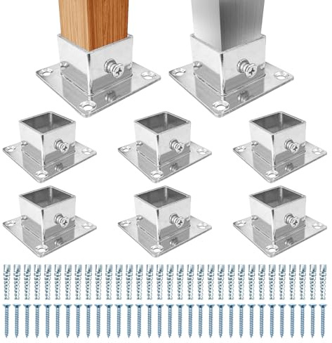 8Pcs Square Post Bases Stainless Steel Flange Anchor Bases Heavy Duty Post Brackets for Fence Deck Railing Support(1 x 1) with 40pcs Mount Screws