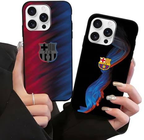 Yimctoie 2 Piezas Football Funda para iPhone 16 Pro 6,3,Carcasa con Cool Futbol Club Cartoon Diseño Patrón Case,Protectora Negro Silicona TPU Antichoque Cover,Cute