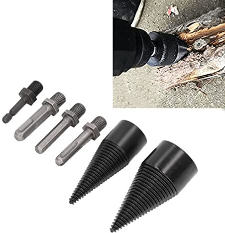 6 Pcs Wood Splitter Drill Bit, 42mm + 32mm Splitting Drill Bit for Wood, Carbon Steel Log Splitter Bit Kit with 4 Handles and Storage Box