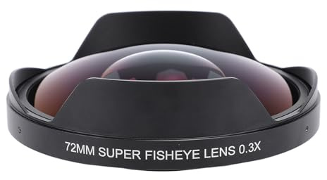 72mm Fisheye Lens 0.3X, HD Wide Angle Fisheye Lens with Hood Replacement for Camcorders, Long Depth of Field