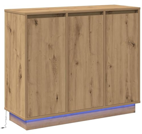vidaXL LED-sido bord Artisan Ek 90 x 32 x 75 cm Konstruerat trä, Stiligt Matsalsvitrinskåp, Rektangulära LED-skåp, Minimalistiska Förvaringslösningar för Vardagsrum och Utrymmen