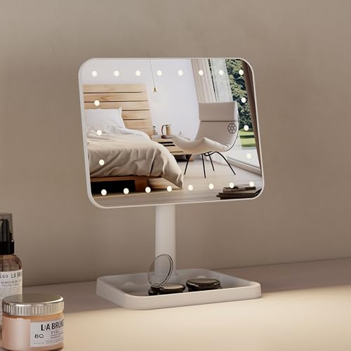 GASHIO Kosmetikspiegel mit Beleuchtung – Schminkspiegel mit LED Licht und Touch-Funktion - Make up Spiegel - Tischspiegel Rund 360° Drehbar mit Licht- Cosmetic Mirror with 22 Led's Dimmbarer Kabellos