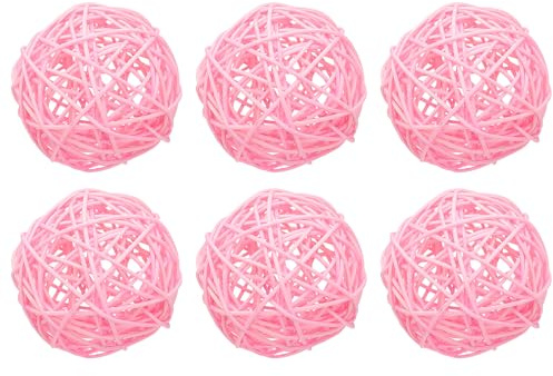 sourcing map 6 bolas de mimbre de ratán de 3.1 pulgadas, bolas decorativas de ratán para rellenar jarrones para bodas, fiestas, centros de mesa, cuencos, decoración del hogar, color rosa