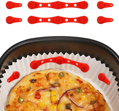 6 Stück Airfryer-Magnete für Pergamentpapier, Hochtemperaturbeständige Airfryer-Magnet-Silikonschnalle zum Sicheren Verriegeln von Einlagen und Befestigen (Rot)
