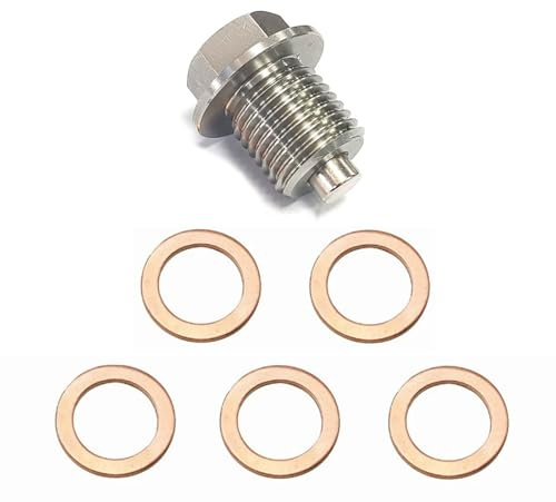 Magnetic Oil Drain Plug,M14x1.5 Stainless Steel Sump Drain Nut Bolt,Stainless Steel Oil Plug Replacement Universal,with 5 pcs Oil Drain Plug Washer,for Cars, Boats, Motorcycles
