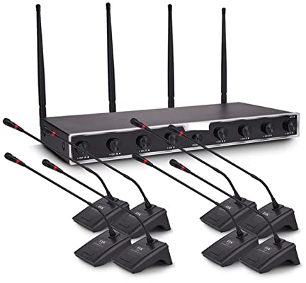 DJ Mixer Controller Professional 8 Channel Gooseneck Microphone System UHF Conference Wireless Mic Clear Sound Perfect for Meeting Room for Streaming/Podcasting/Gaming, Phone, Computer