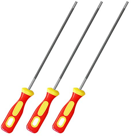 Lot de 3 limes d'affûtage de chaîne de tronçonneuse ronde en acier à haute teneur en carbone avec poignée