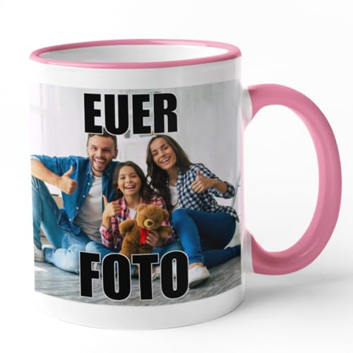 Printmacher Personalisierte Fototasse – Individuell gestaltbare Kaffeetasse mit deinem Wunschmotiv – Geschenk mit Foto oder Logo für Familie & Freunde (Pink)