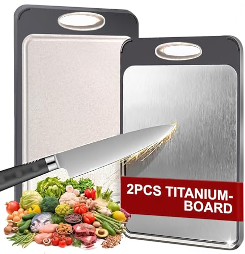 Titan Schneidebrett, 2 Stück Titanium Cutting Board, Lebensmittel Grade, Reisschalen-Faser, Rutschfeste Füße, Schneidebrett für Fleisch, Obst