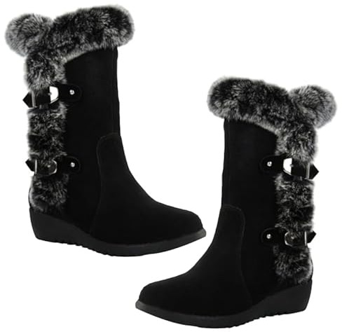 Ipetboom Bottes Femmes De Neige Chaudes En Coton Doublure Peluche Bottines Hiver À Tube Moyen Avec Pompon Et Boucle Confort Pour Usage Quotidien
