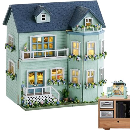 Kit fai da te in miniatura – Mini kit casa delle bambole in legno, set di mobili a LED, modello fatto a mano per aprire, mini casetta fai da te per decorazione, regalo, divertimento in famiglia