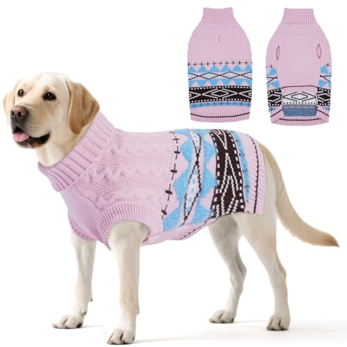 Hjumarayan Hundepullover Große Hunde - Fair Isle Pullover Hund mit Geschirr Öffnung, Warme Weihnachtspullover Elastisch Hundepulli Winter Sweater für Labrador, Pit Bull, Rosa XXL