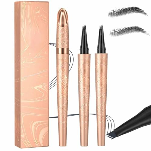 2026 Neuer Microblading-Augenbrauenstift, Wasserfester Augenbrauenstift mit 4 Spitzen, Premium Natural Magic Augenbrauen-Make-up, Feinstrich-Konturstift (Grau+Schwarz)