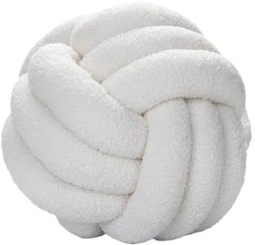 XIUsheUA Handknuten kudde handvävd knuten bollkudde, lammsammet rullkudde, för soffa, vardagsrum, hem(vit, 22 cm)