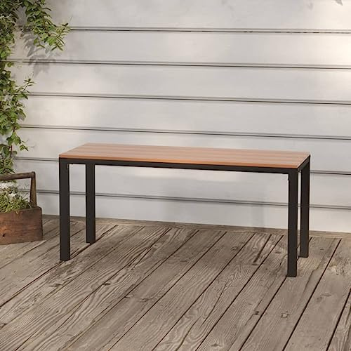 IBUQDDV Gartenbank 110 cm Stahl und WPC Braun und Schwarz, Wetterfeste Sitzbank aus Holz-Kunststoff-Verbundwerkstoffen für Terrasse und Garten, Langlebige Outdoor-Bank