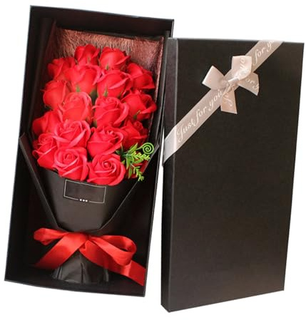 BESTYASH Bouquet di Rose di Sapone 18 Pezzi Rosso Fiore Decorativo Profumato per Regalo Compleanno Festa della Mamma e San Confezione Elegante per Decorazione Casa e Matrimonio