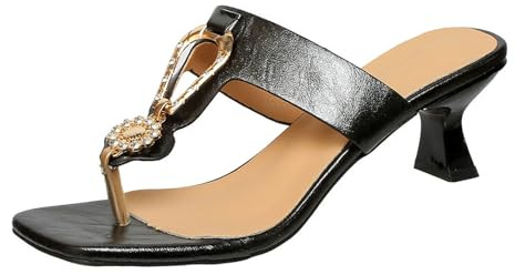 Damtåseparator sommar, strandskor dam med klack, sandaletter stor storlek, sandaler fyrkantiga kilsandaler, högklackade tofflor, fashionabla höga klackade sandaler, lätta tofflor, svart, 37 EU