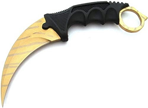 Generisch Hochwertiges 19cm CSGO Karambit Messer Übungsmesser Trainingsmesser Real-Life-Sammlung Jagd Survival Outdoor Counter-Strike Global Offensive Jagdmesser Knife (Gold Tiger [Scharf!])