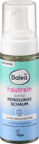 Balea hautrein softer Reinigungsschaum mit 0,8% AHA und 0,5% BHA mit Zink und Niacinamide sanfte Reinigung mit milden Zuckertensiden parfumfrei 150 ml
