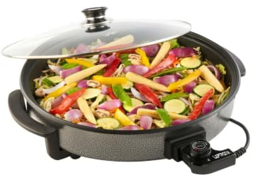 HomeTronix Multi Cooker Paella Pizza Pot Electric Frying Pan Glass Lid 42cm 1500W