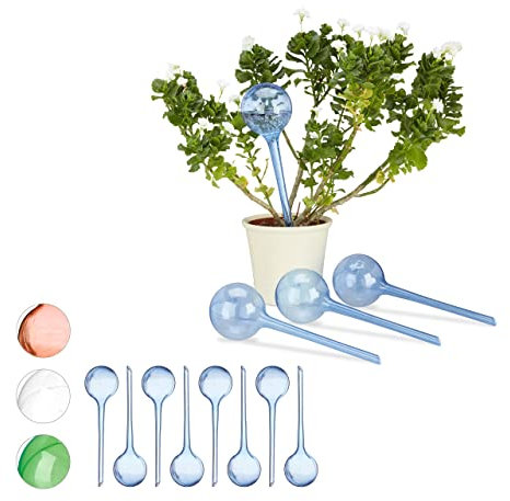 Relaxdays 12 x Bewässerungskugeln im Set, Dosierte Bewässerung, 2 Wochen, Versenkbar, Deko, Topfpflanzen, Kunststoff, blau