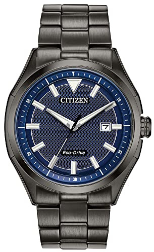 Citizen Men's Eco-Drive Weekender 3-Hand Date Watch in Black IP Stainless Steel, Blue Dial (Model: AW1147-52L)