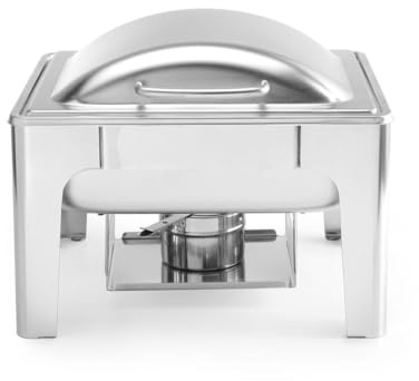 HENDI Chafing Dish, Satiniert, Inkl. zwei Brennpastenbehälter, einer Lebensmittelpfanne, einem Wasserbehälter, Warmhaltebehälter, Speisewärmer, GN 1/2, 4L, 365x370x(H)280mm, Edelstahl