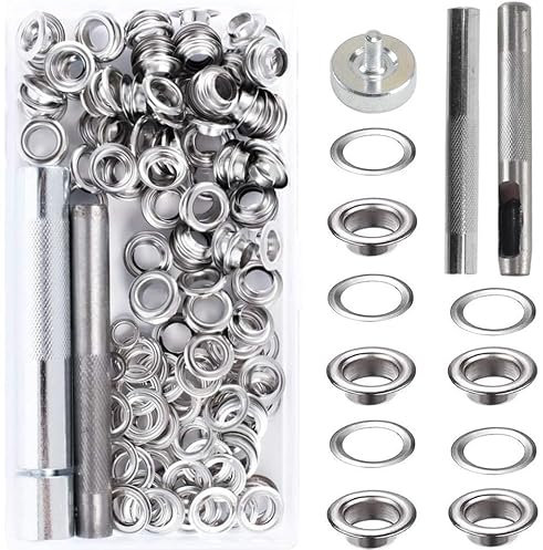 KINDPMA 200pcs Ösen Set Ösen Werkzeug Kit Grommet Werkzeug Kit Ösenzange Planenösen Ösen Scheiben 6mm Locheisen mit Box Nietösen für DIY Leder Schuhe Planen Stoff Papier Markisen Gürtel