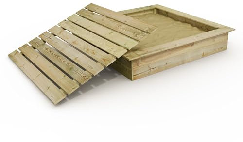 WICKEY Sandkasten Holz Sandkiste King Kong 165x165 cm mit Deckel für Kinder, Buddelkiste, Spielplatz im Garten aus Holz, langlebiger Abenteuerspielplatz für Kinder
