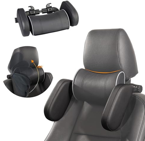 Todeco - Poggiatesta per auto, cuscino poggiatesta 180° regolabile per auto, set di cuneo testa laterale e cuscini da collo per auto, ideale per viaggi auto adulti bambini, barra regolabile, nero,