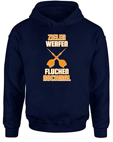 Zielen Werfen Fluchen Nochmal Hoodie Unisex Dart Spruch T-Shirt Dart Teamshirt, : Navy, Größe: Small
